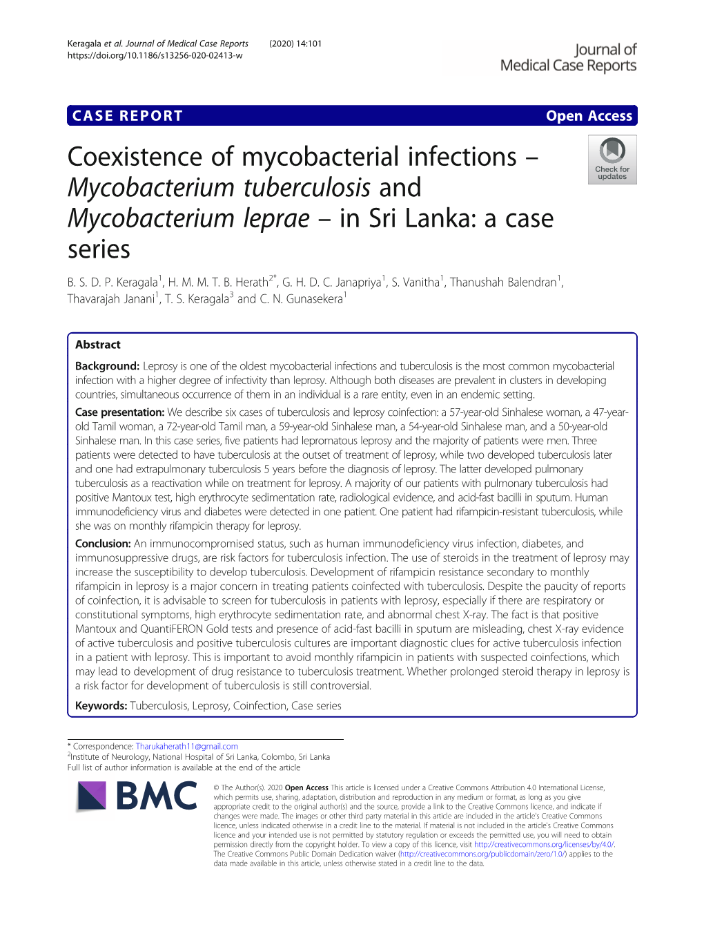 Mycobacterium Tuberculosis and Mycobacterium Leprae – in Sri Lanka: a Case Series B