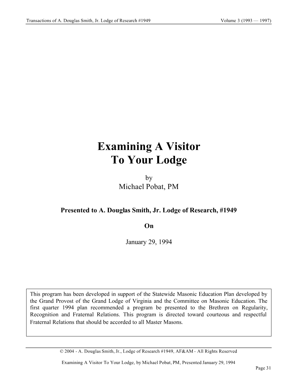 Examination of Visitors