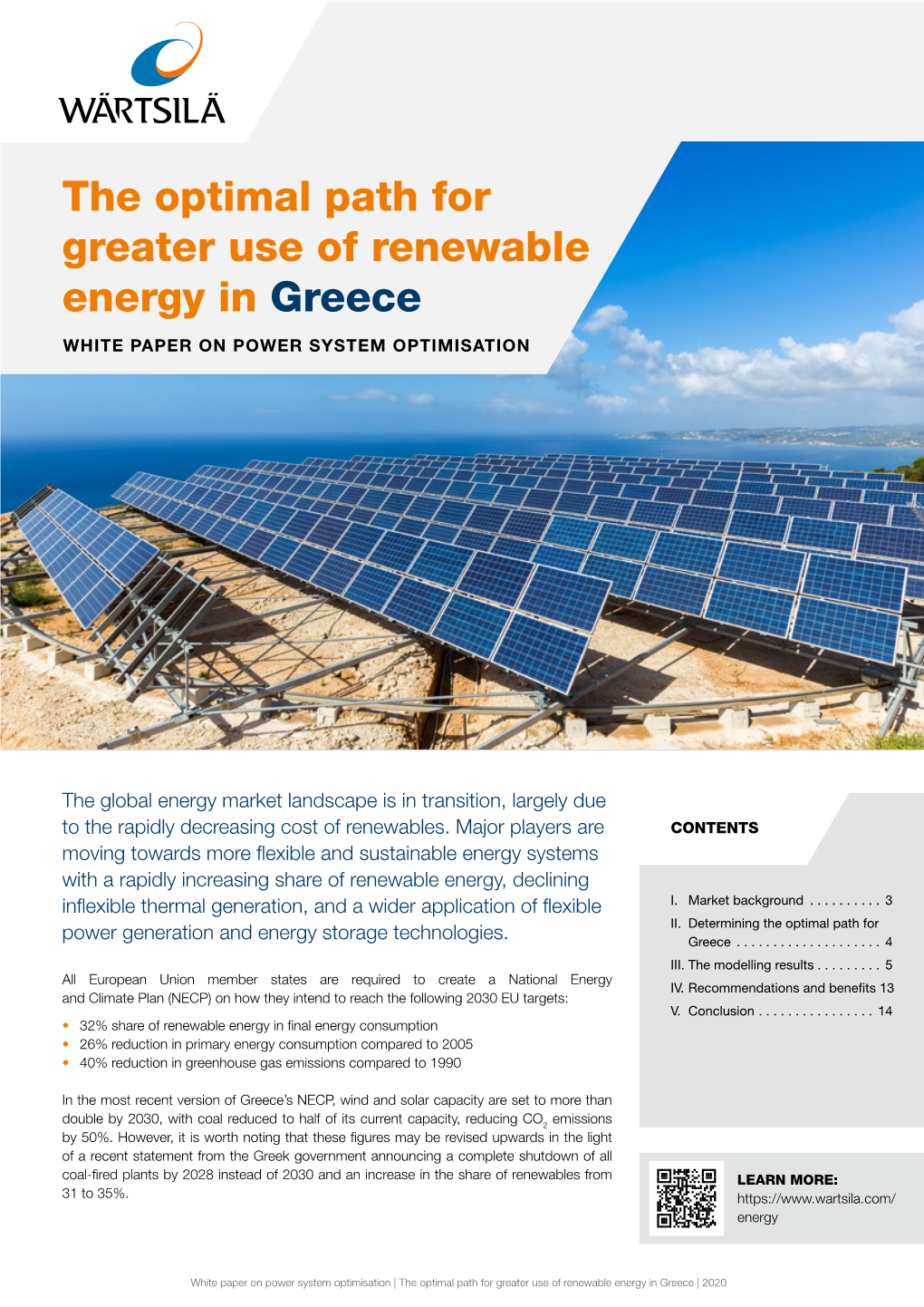 The Optimal Path for Greater Use of Renewable Energy in Greece WHITE PAPER on POWER SYSTEM OPTIMISATION