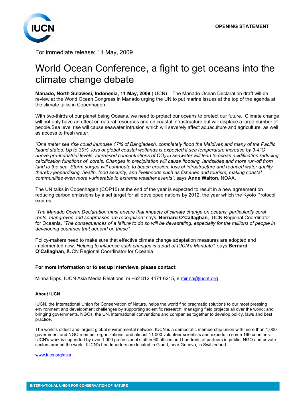 World Ocean Conference, a Fight to Get Oceans Into the Climate Change Debate