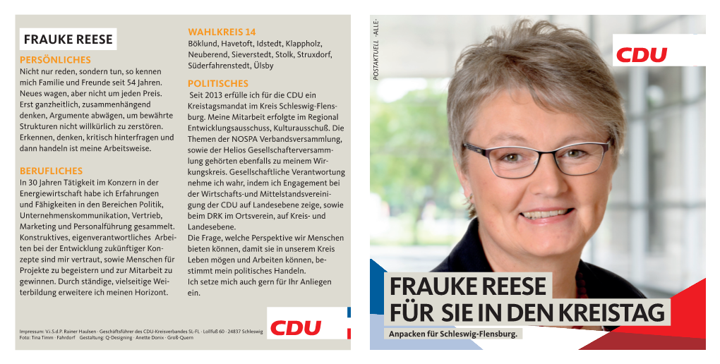 FRAUKE REESE Für SIE in DEN KREISTAG Impressum: V.I.S.D.P