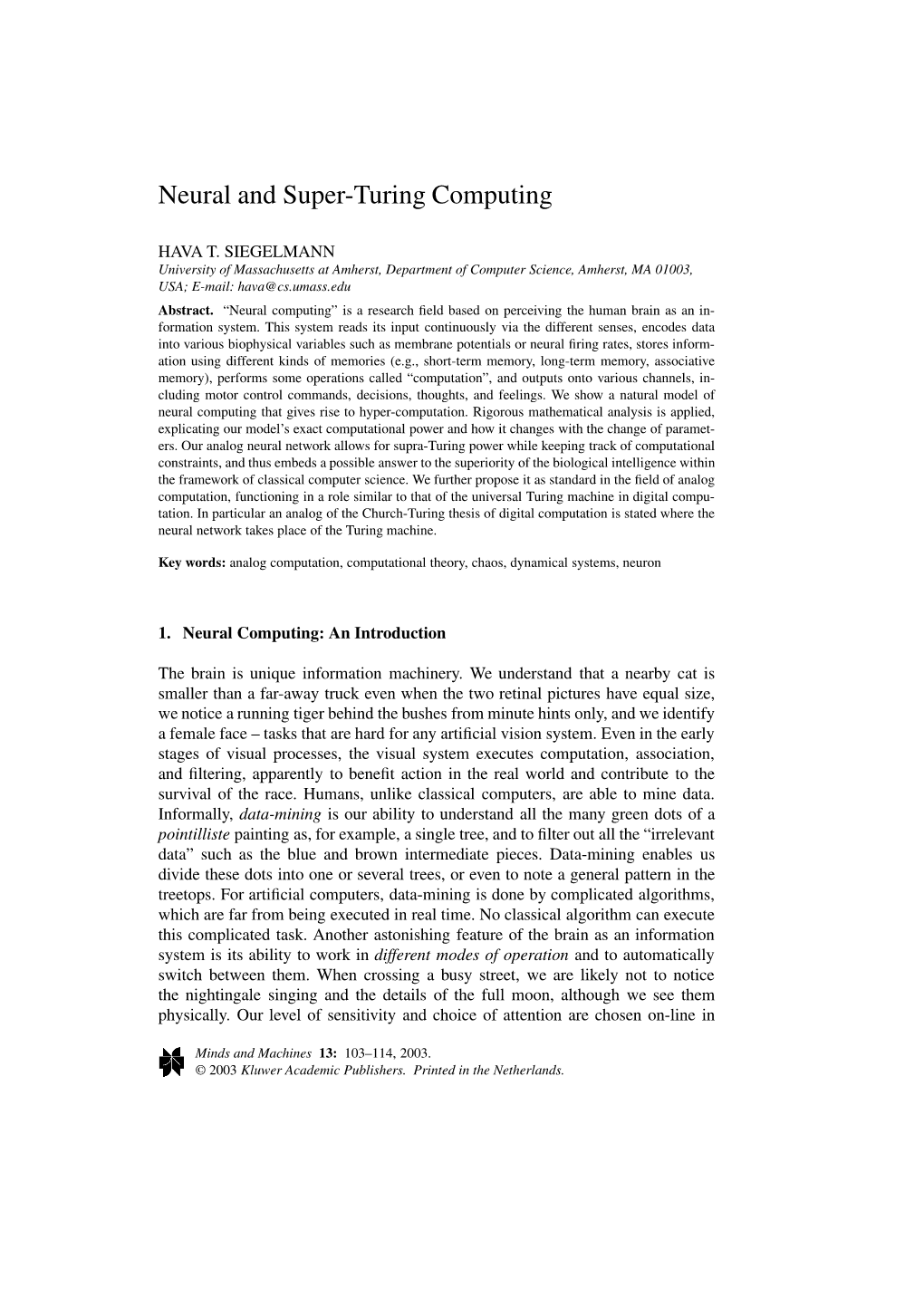 Neural and Super-Turing Computing