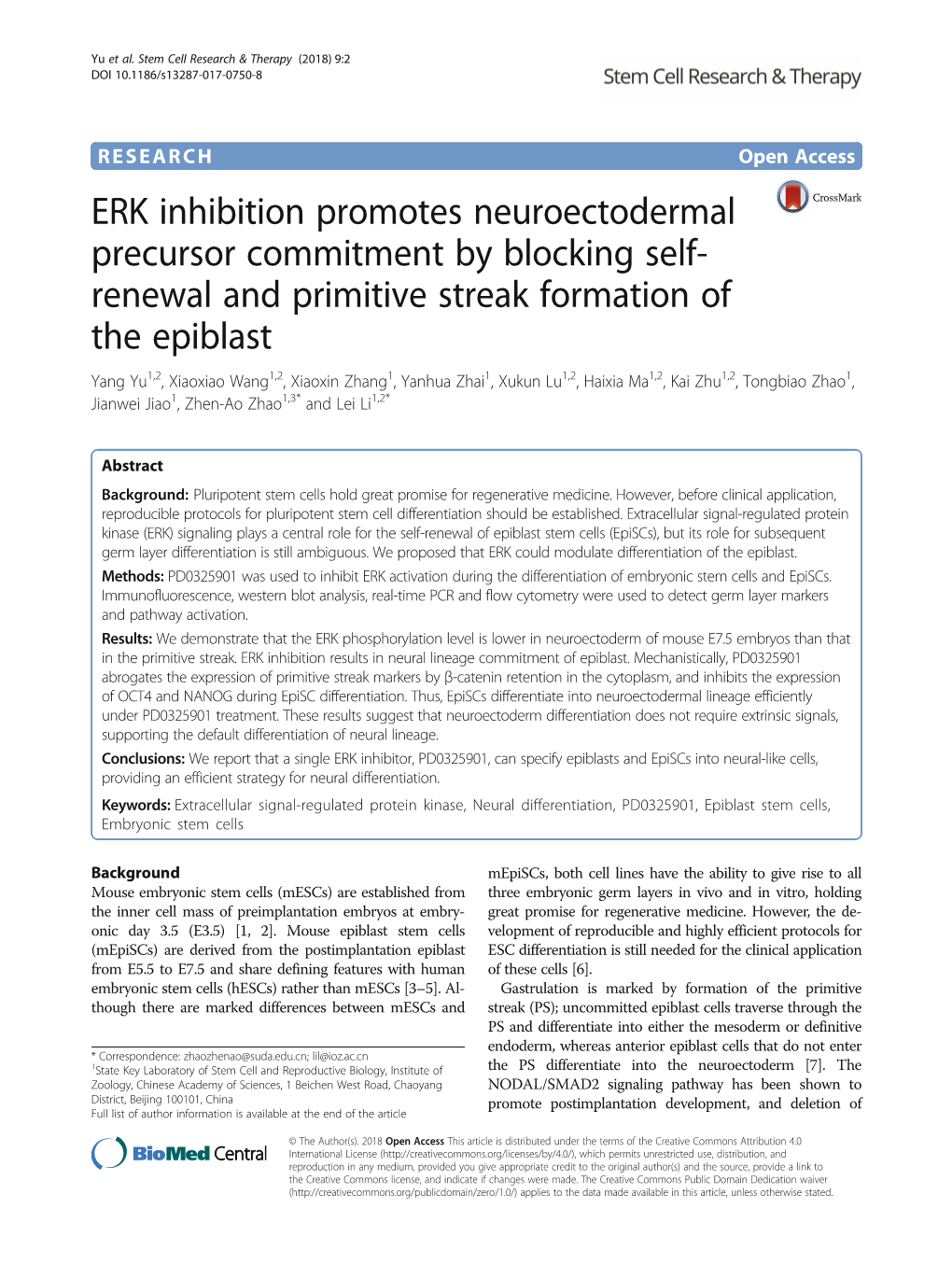 ERK Inhibition Promotes Neuroectodermal Precursor