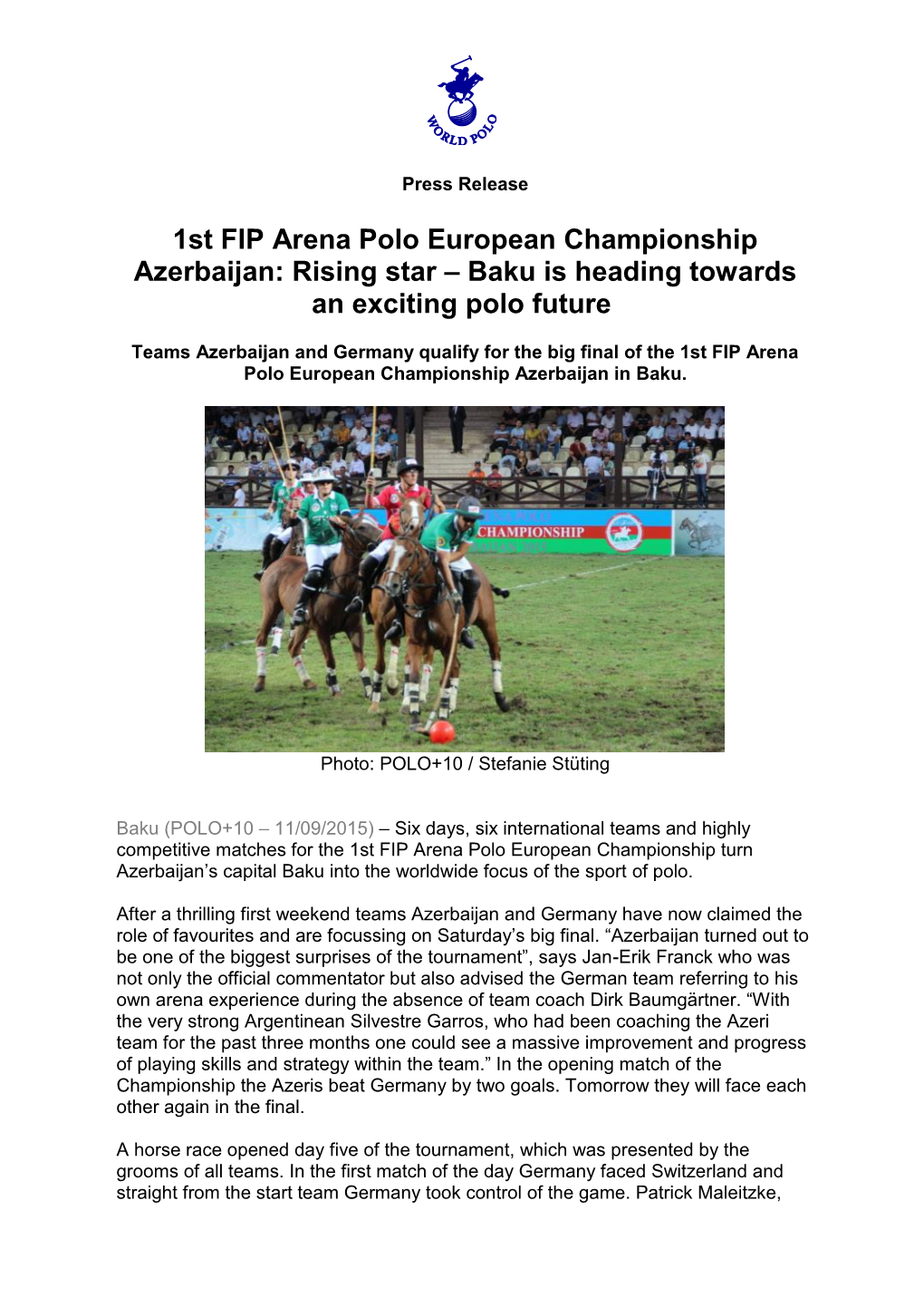 1St FIP Arena Polo European Championship Azerbaijan: Rising Star – Baku Is Heading Towards an Exciting Polo Future