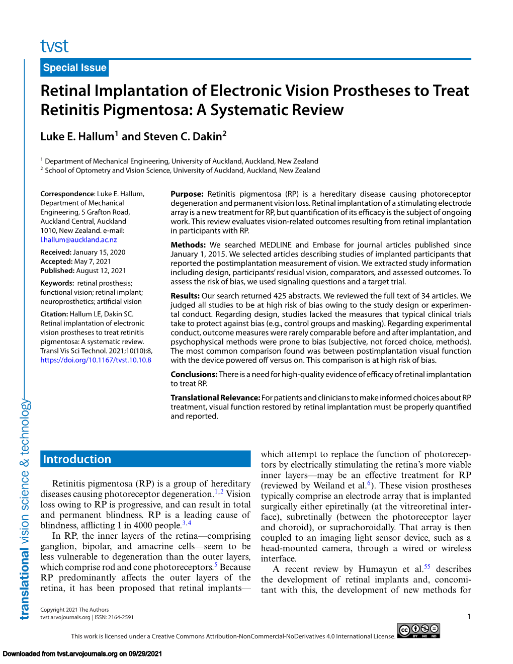 Retinal Implantation of Electronic Vision Prostheses to Treat Retinitis Pigmentosa: a Systematic Review