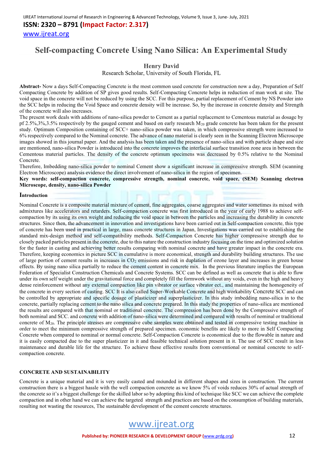 Self-Compacting Concrete Using Nano Silica: an Experimental Study