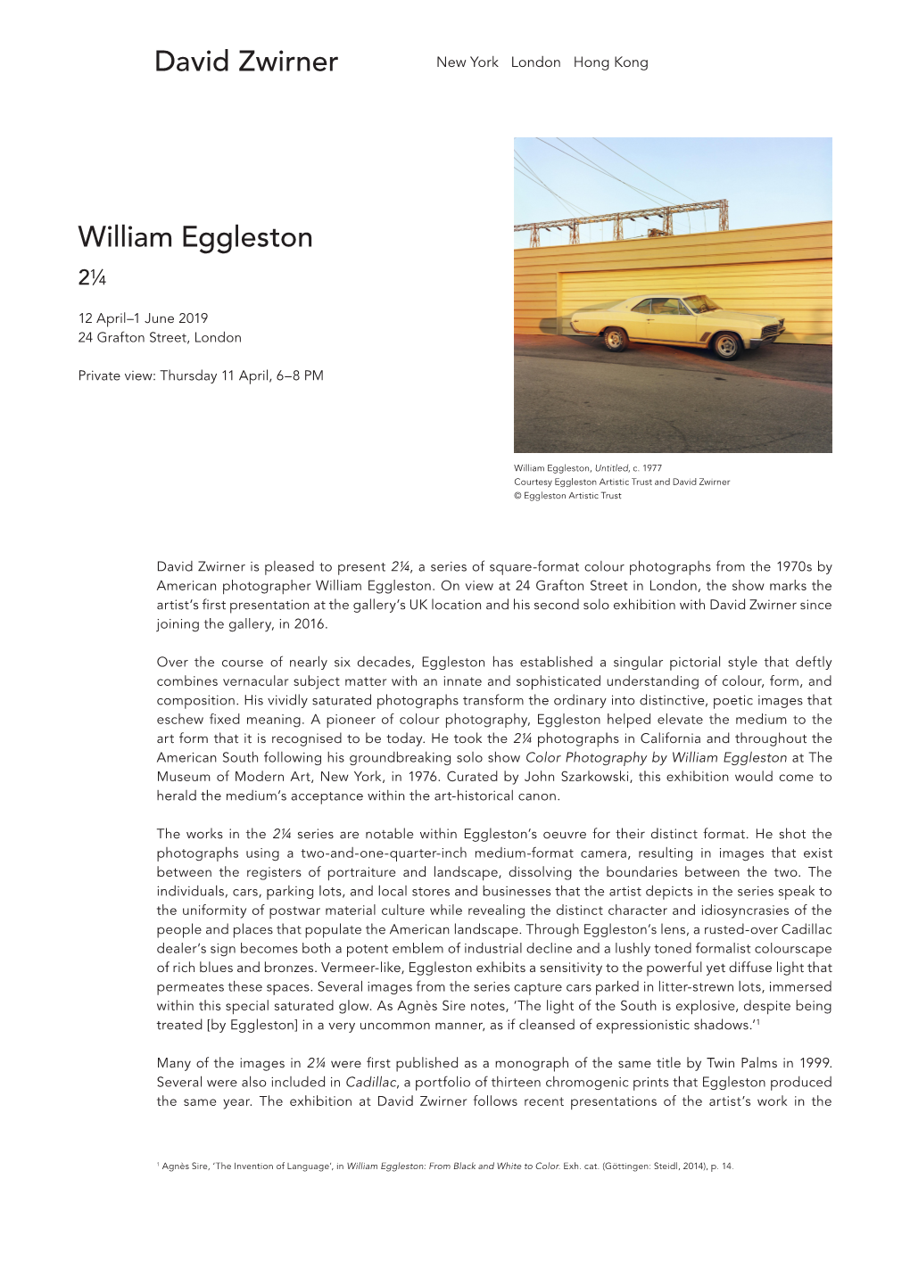 David Zwirner William Eggleston