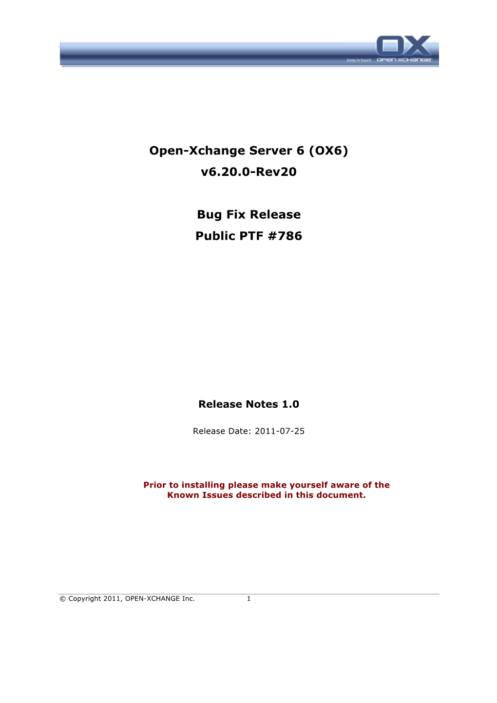 Open-Xchange Server 6 (OX6) V6.20.0-Rev20 Bug Fix Release Public PTF #786