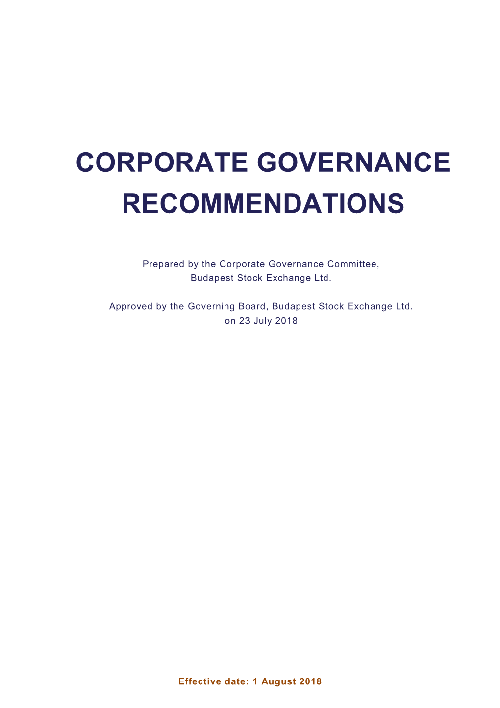 Corporate Governance Recommendations