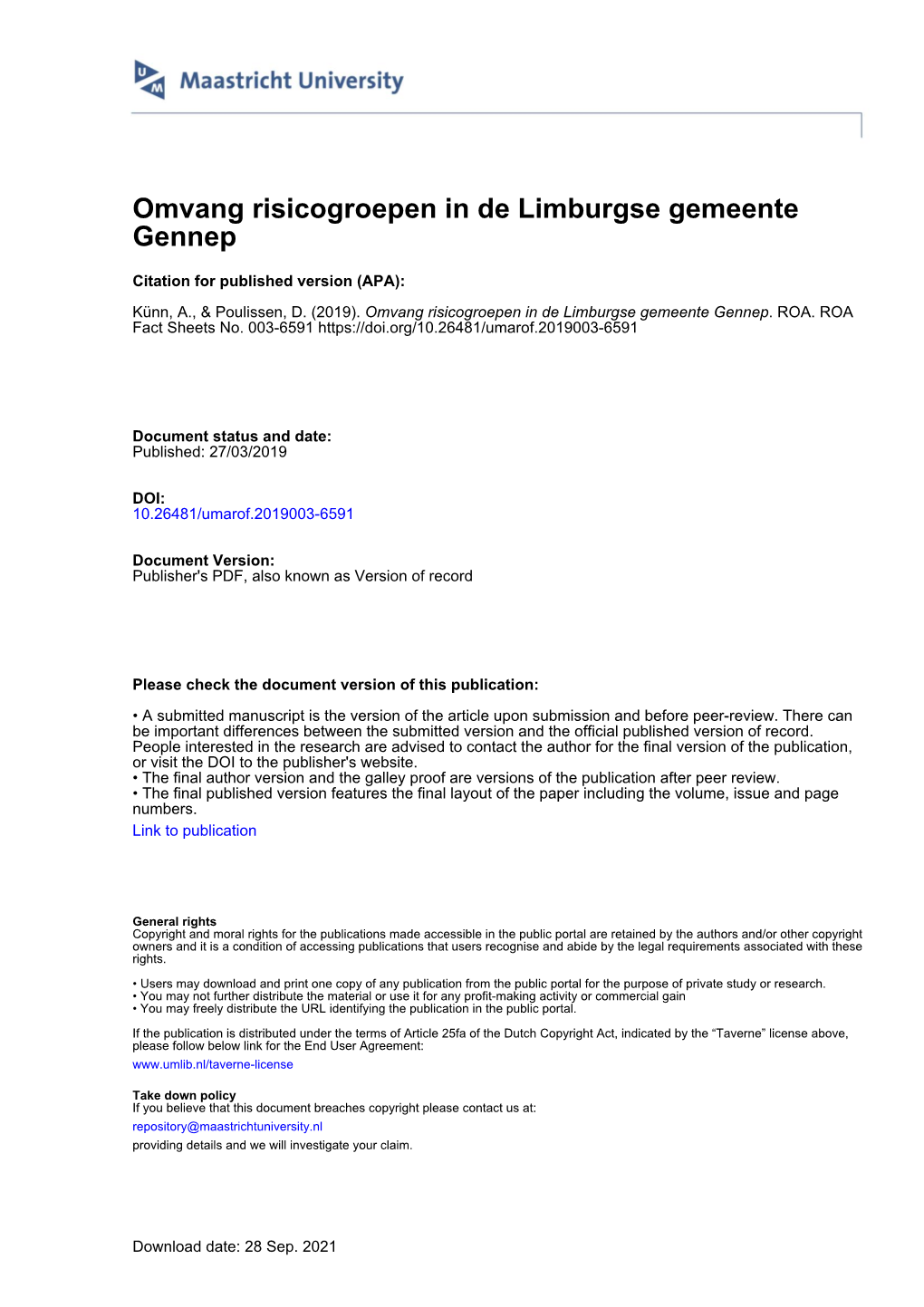 Omvang Risicogroepen in De Limburgse Gemeente Gennep