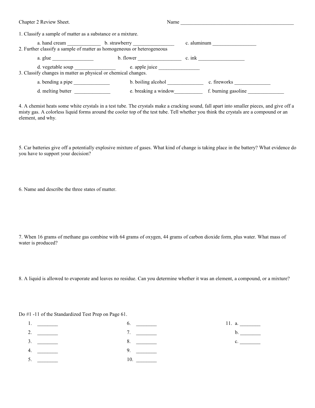 Chapter 2 Review Sheet