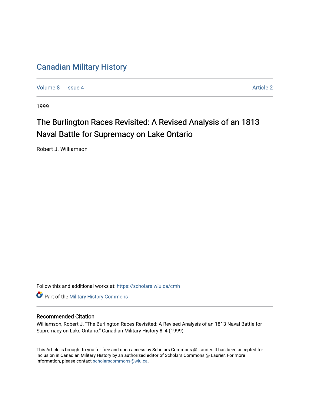 The Burlington Races Revisited: a Revised Analysis of an 1813 Naval Battle for Supremacy on Lake Ontario