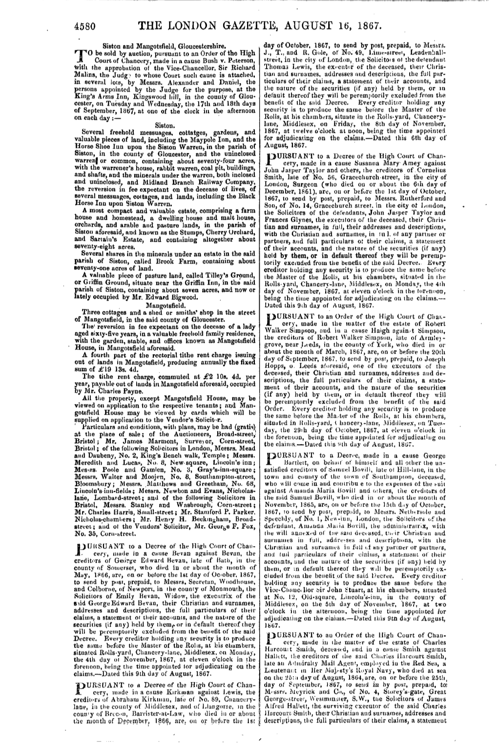 The London Gazette, August 16, 1867