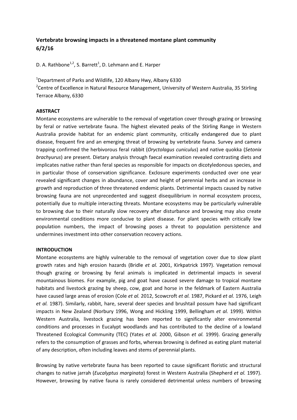 Vertebrate Browsing Impacts in a Threatened Montane Plant Community 6/2/16