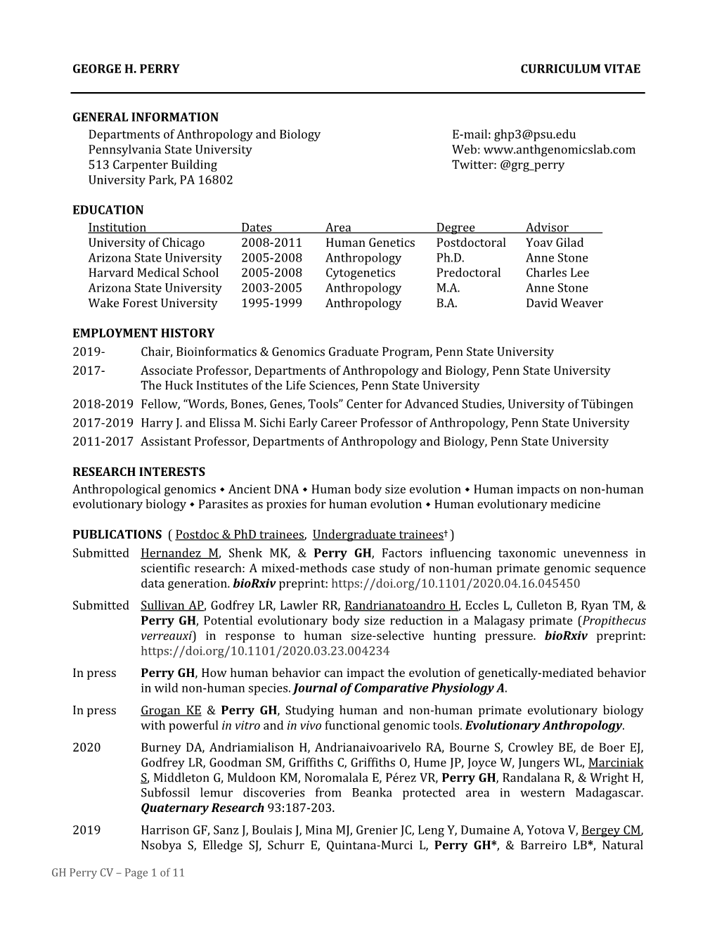 GH Perry CV for Website