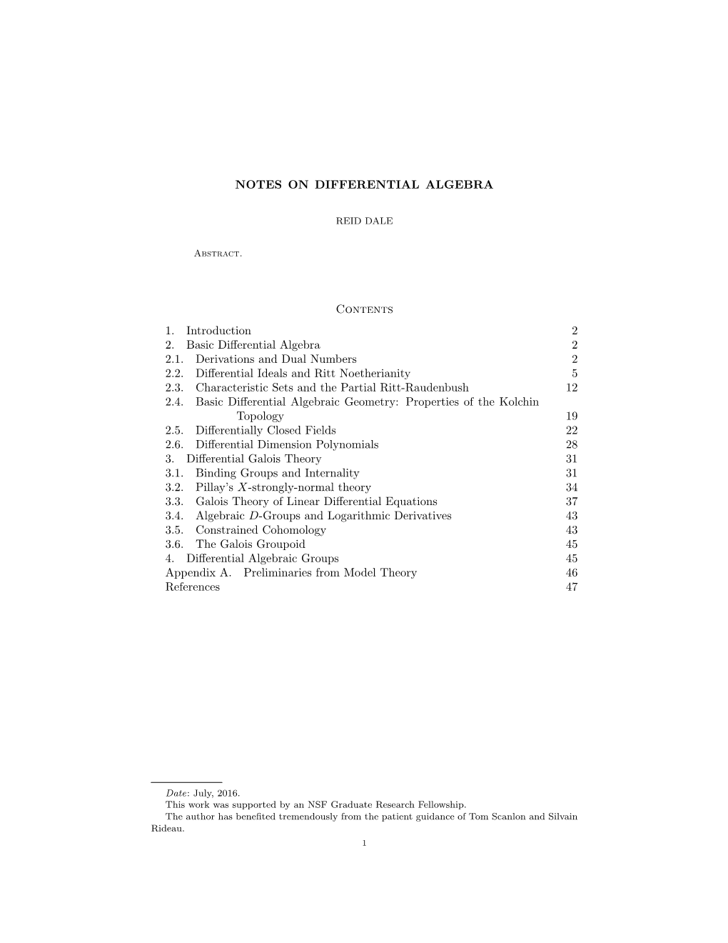 NOTES on DIFFERENTIAL ALGEBRA Contents 1. Introduction