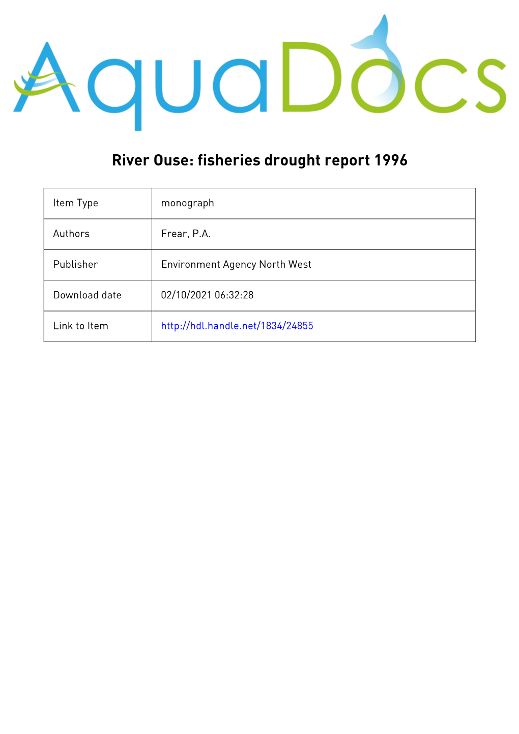 River Ouse Fisheries Drought Report 1996