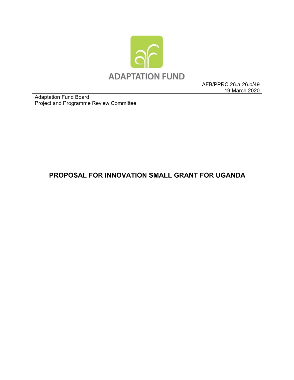 Proposal for Innovation Small Grant for Uganda