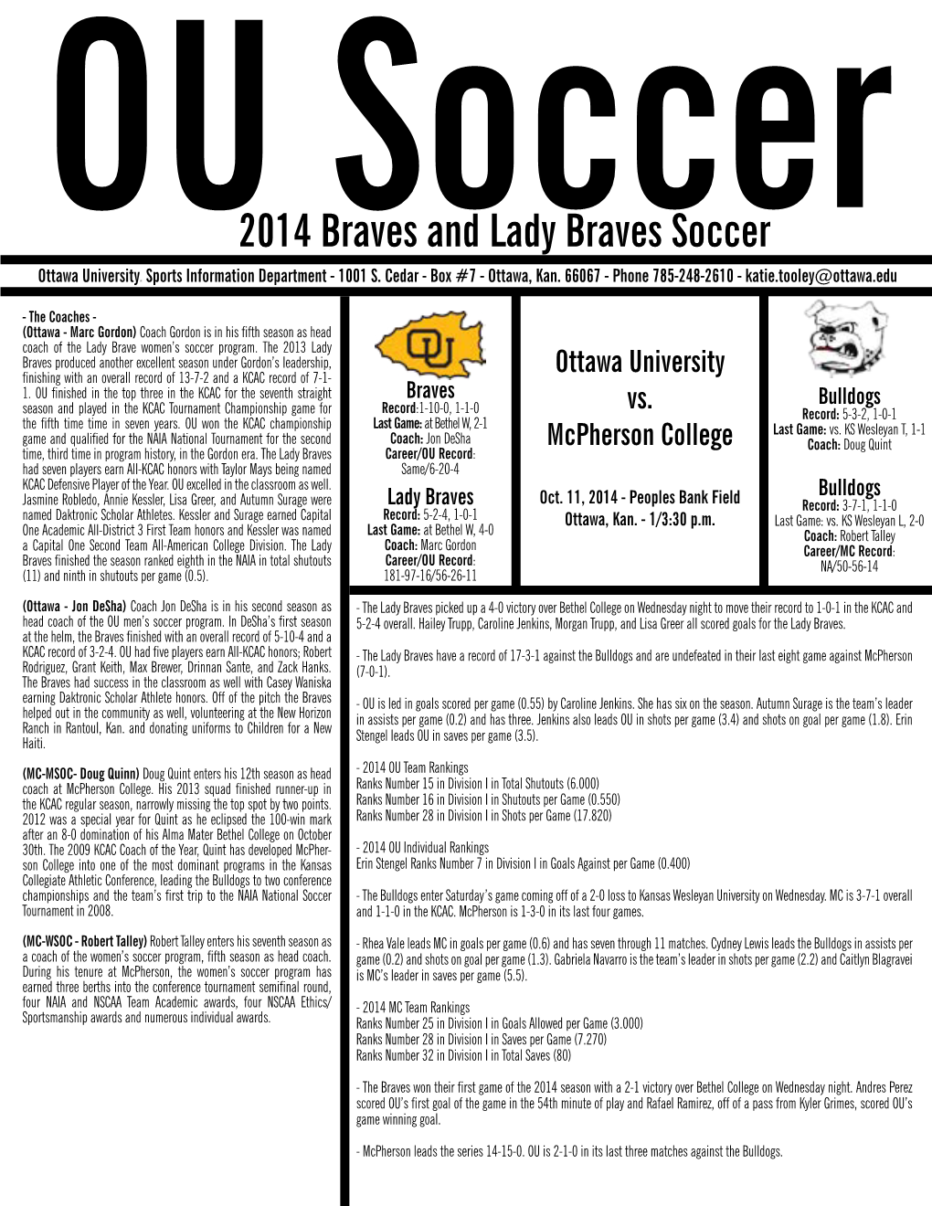 2014 Braves and Lady Braves Soccer - the Braves Are Led in Goals Per Game (0.4), Shots (3.10), and Shots on Goal (1.4) by Kyler Grimes