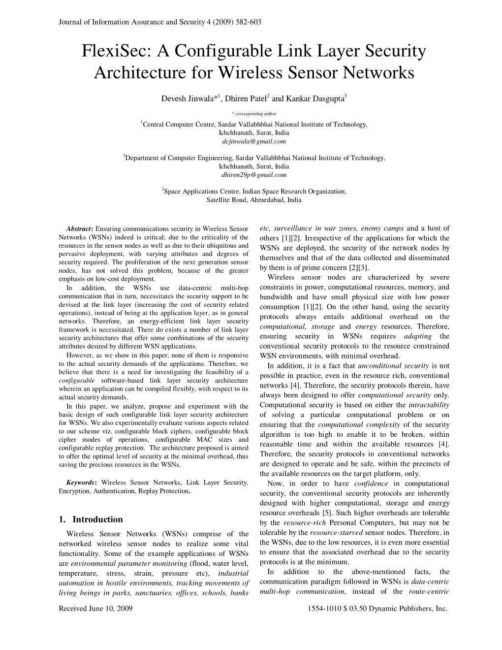 Flexisec: a Configurable Link Layer Security Architecture for Wireless Sensor Networks