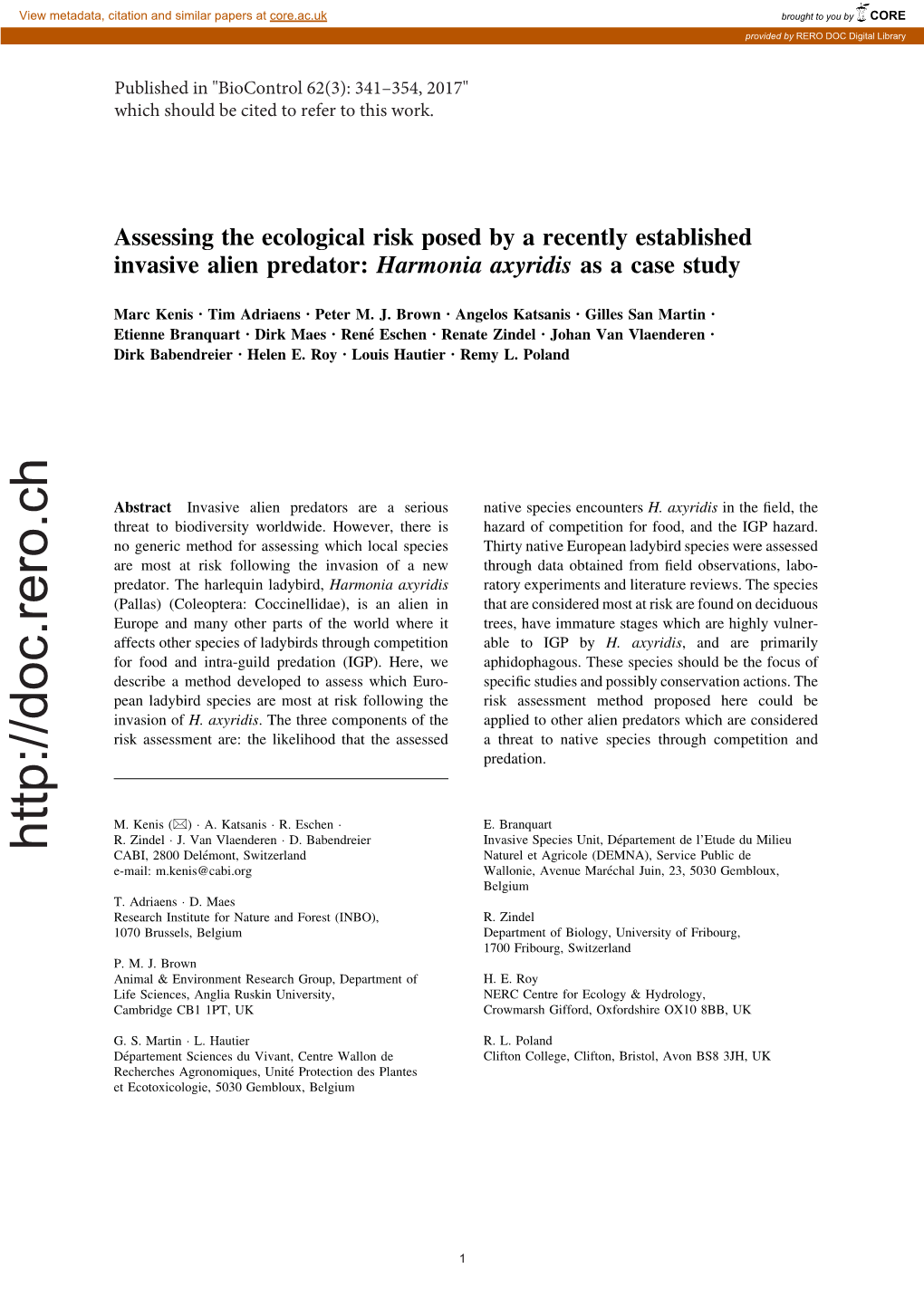 Harmonia Axyridis As a Case Study