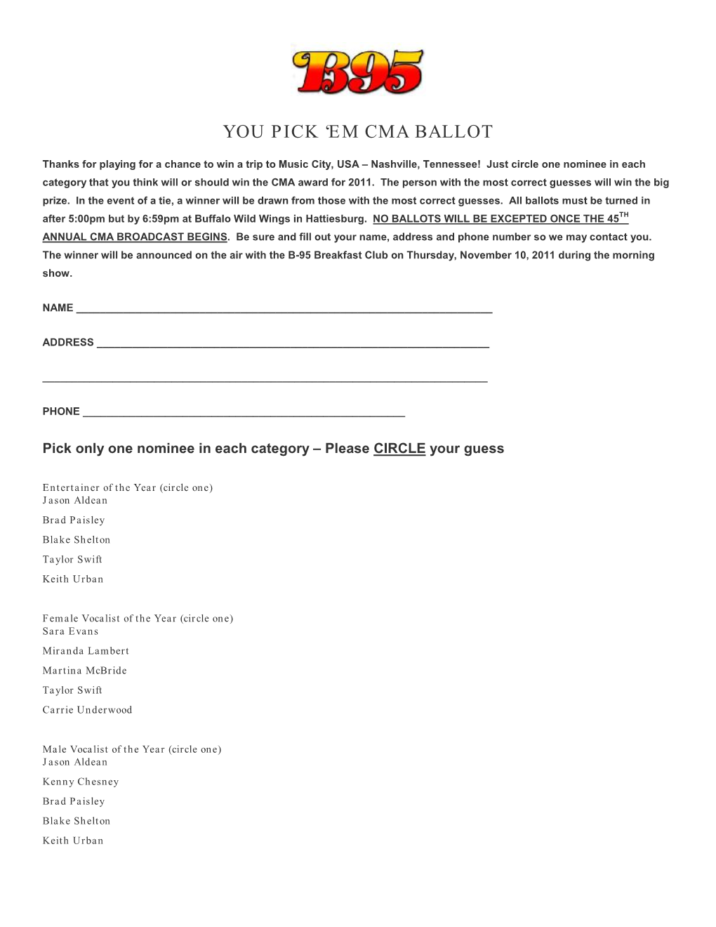 CMA Nominees Ballot 2011.Docx