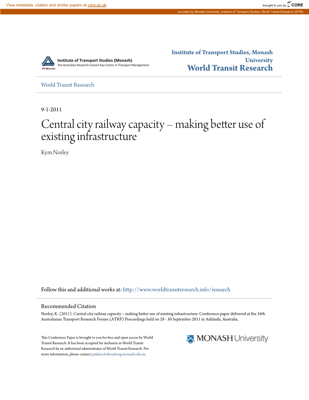 Central City Railway Capacity Â•ﬁ Making Better Use of Existing