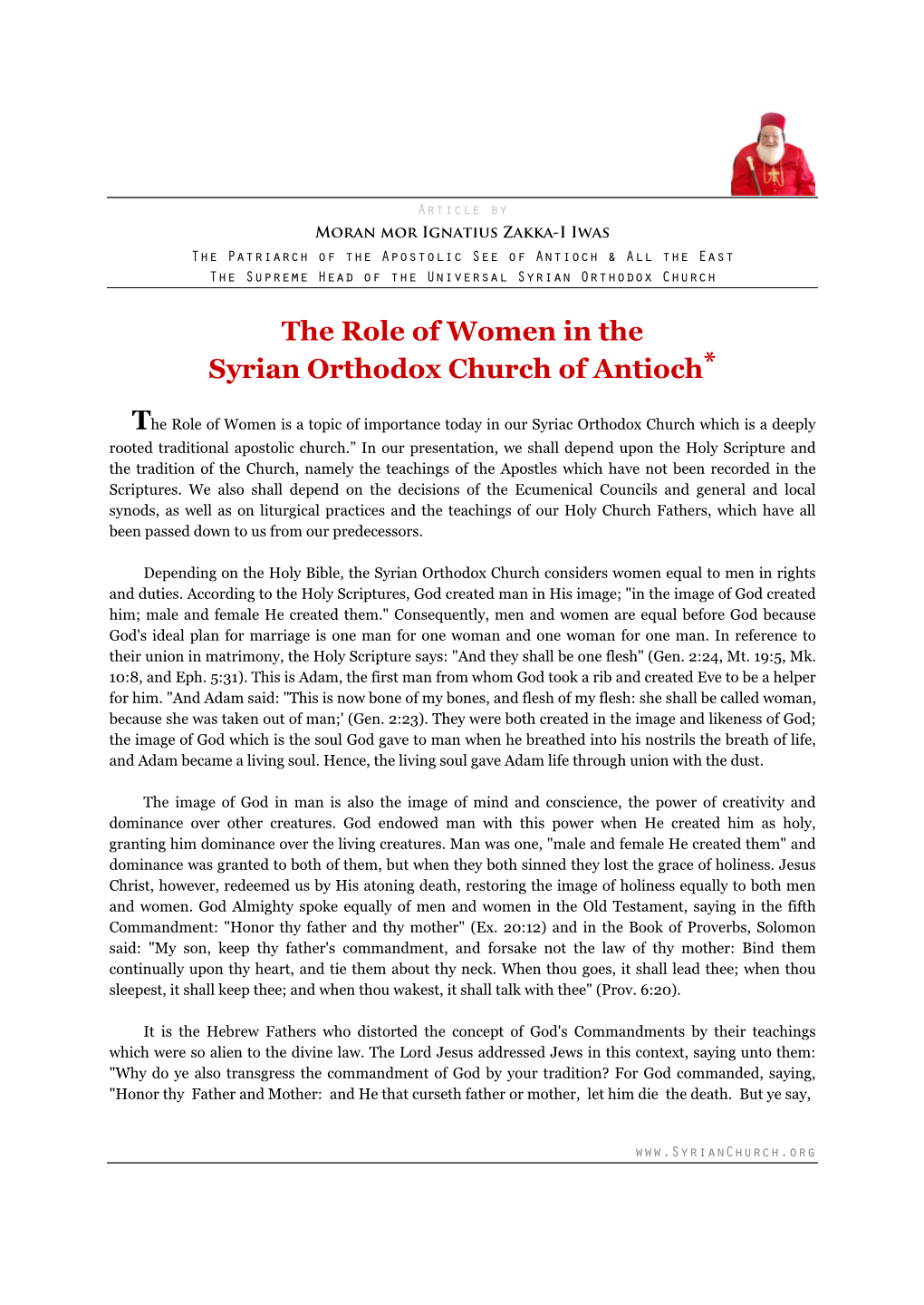 The Role of Women in the Syrian Orthodox Church of Antioch*