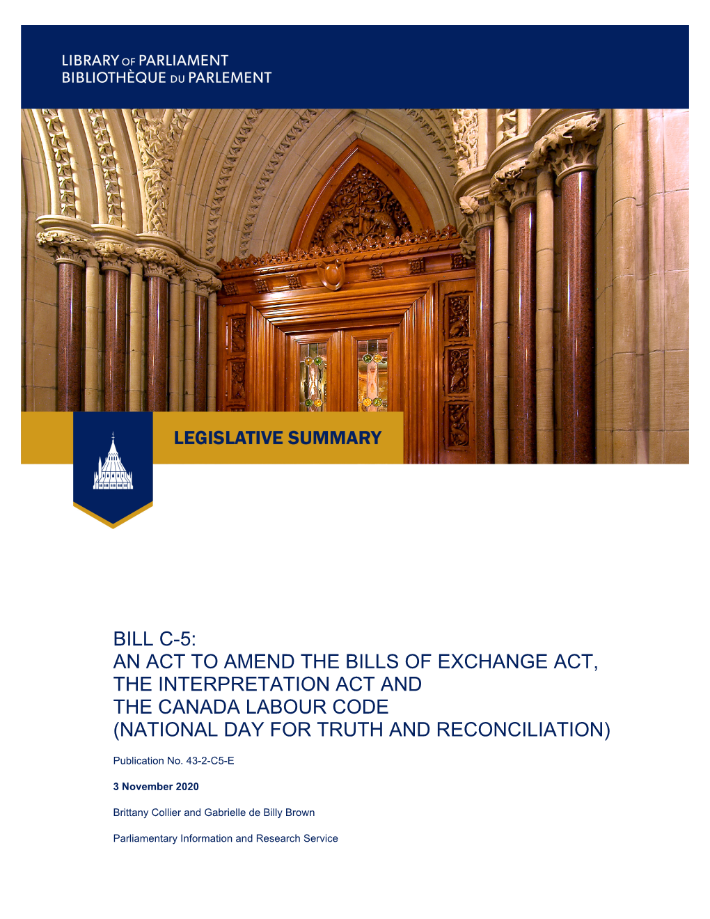 Legislative Summary of BILL C-5: an ACT to AMEND the BILLS OF