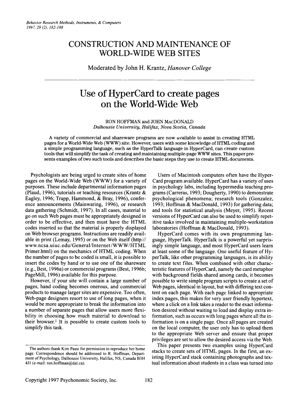 Use of Hypercard to Create Pages on the World-Wide