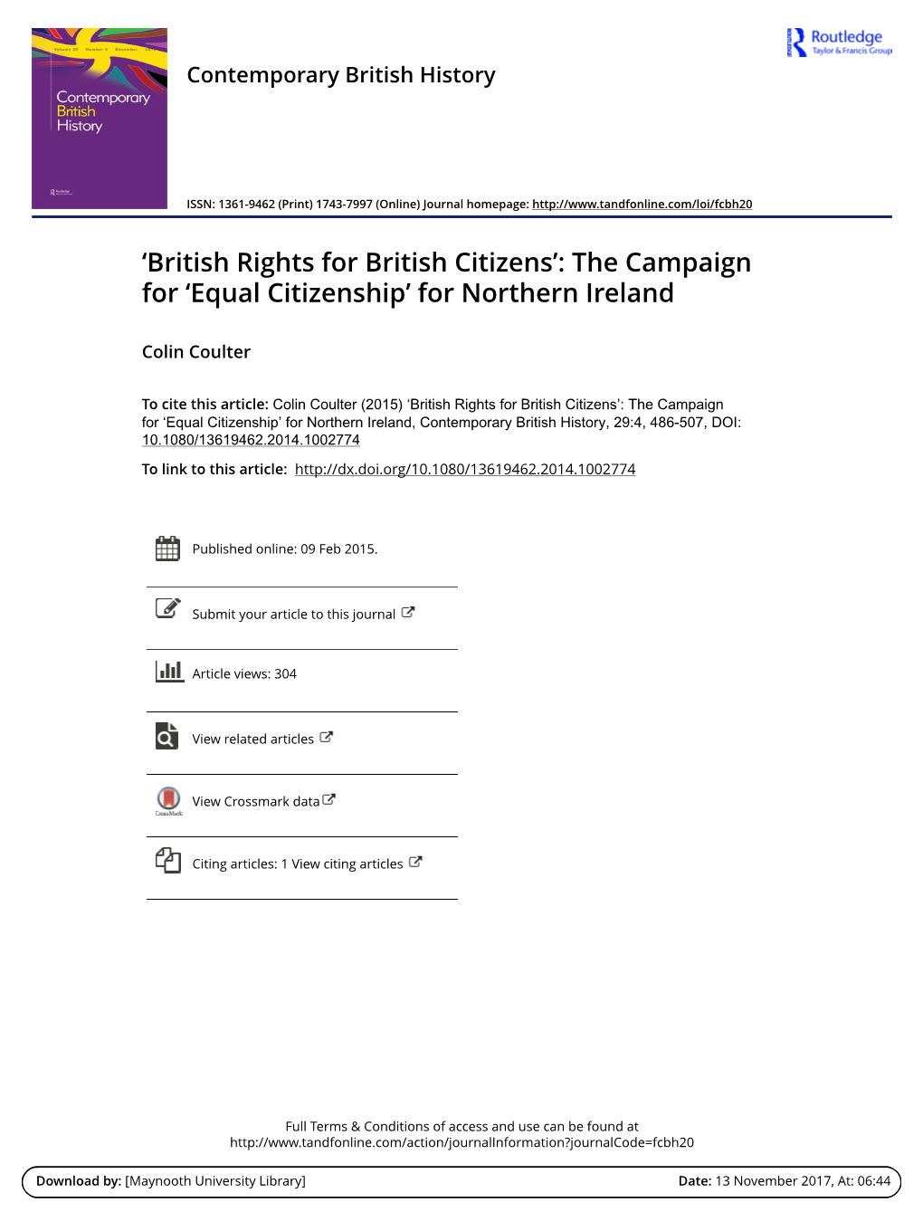 Equal Citizenship’ for Northern Ireland
