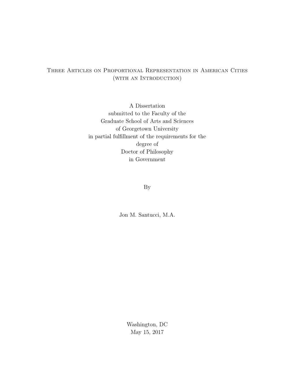 Three Articles on Proportional Representation in American Cities (With an Introduction)