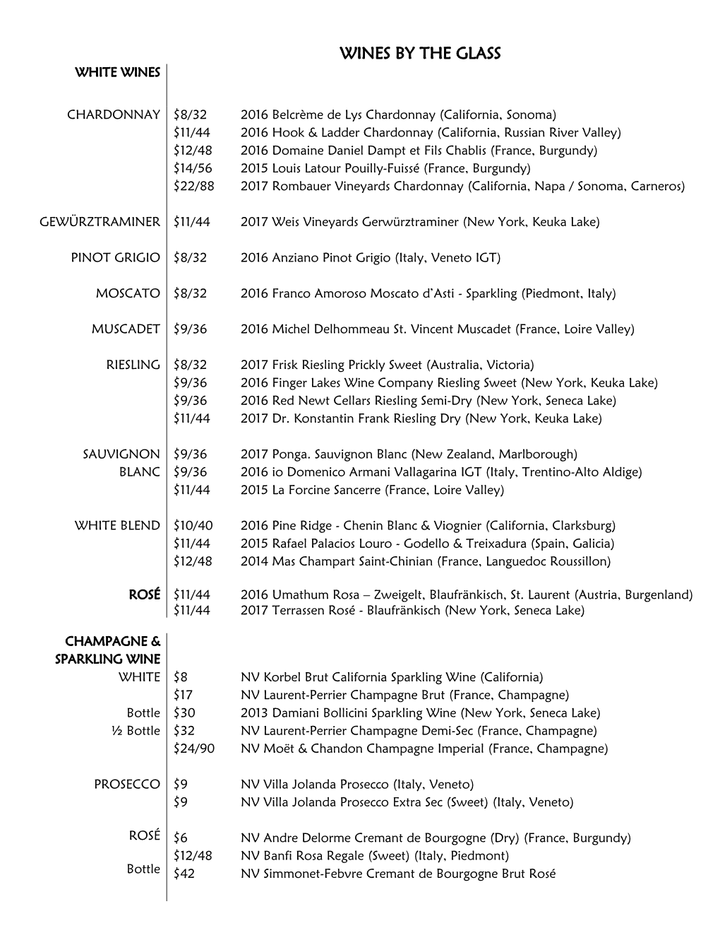 Wines by the Glass White Wines