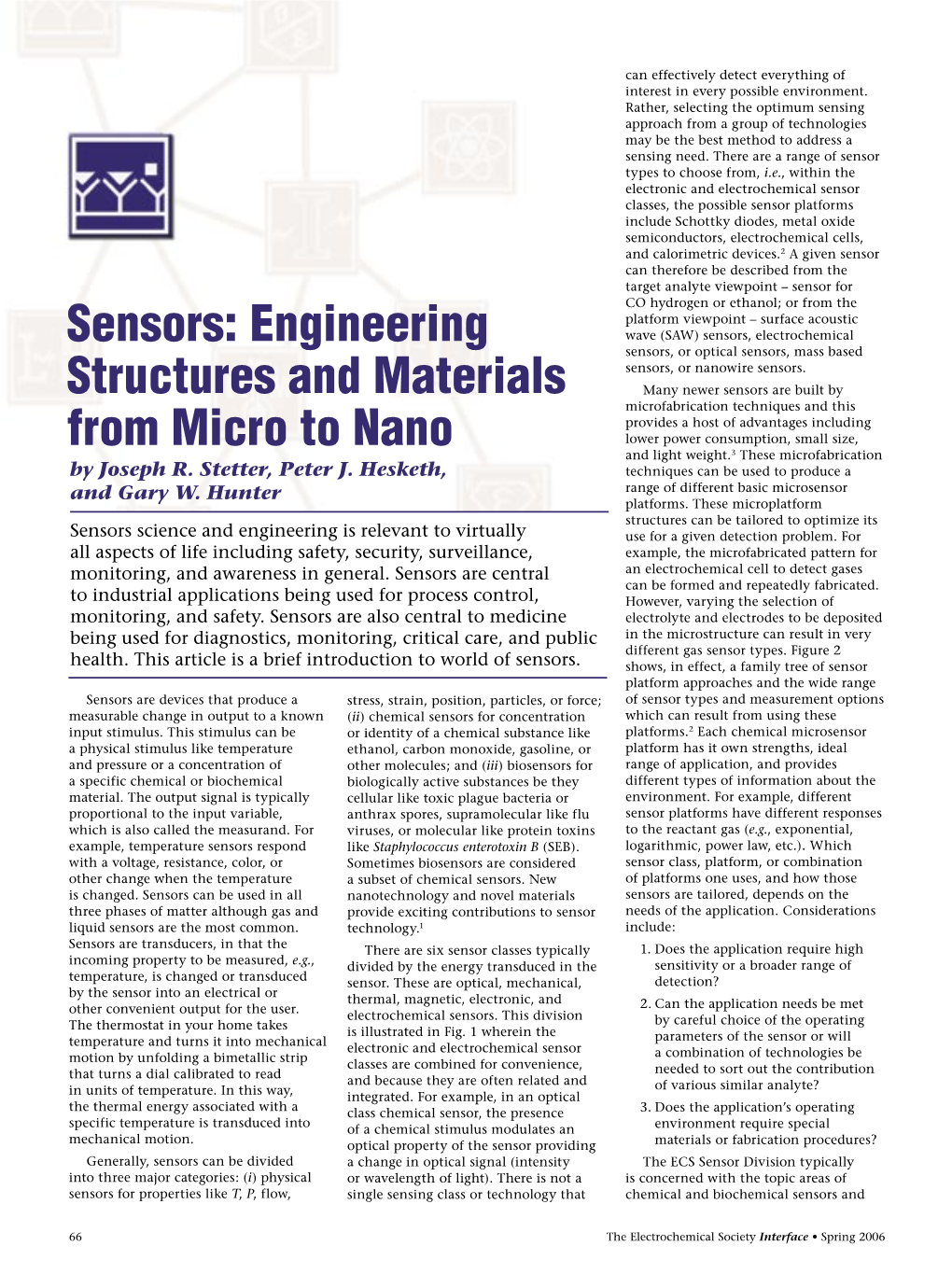 Sensors: Engineering Structures and Materials from Micro to Nano