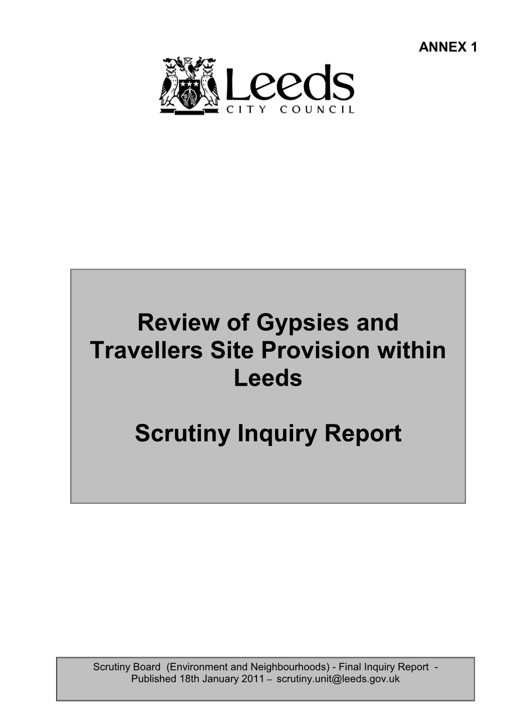 Review of Gypsies and Travellers Site Provision Within Leeds Scrutiny Inquiry Report