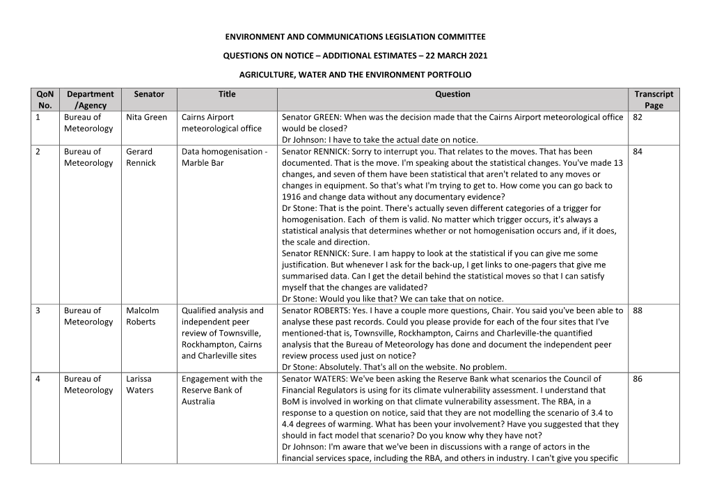 Environment and Communications Legislation Committee