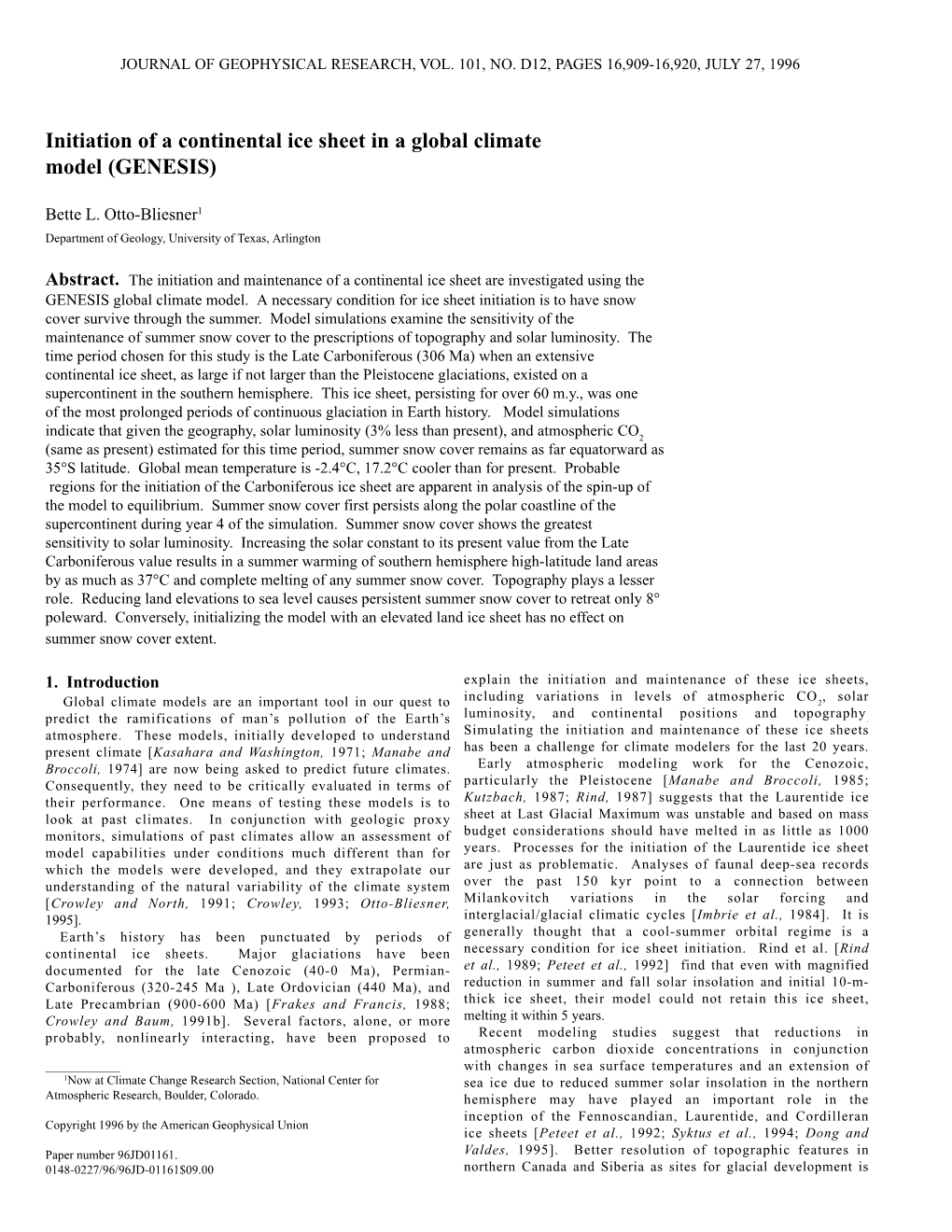 Initiation of a Continental Ice Sheet in a Global Climate Model (GENESIS)