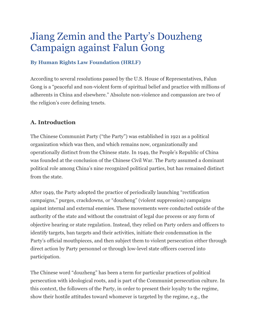 Jiang Zemin and the Party's Douzheng Campaign Against Falun