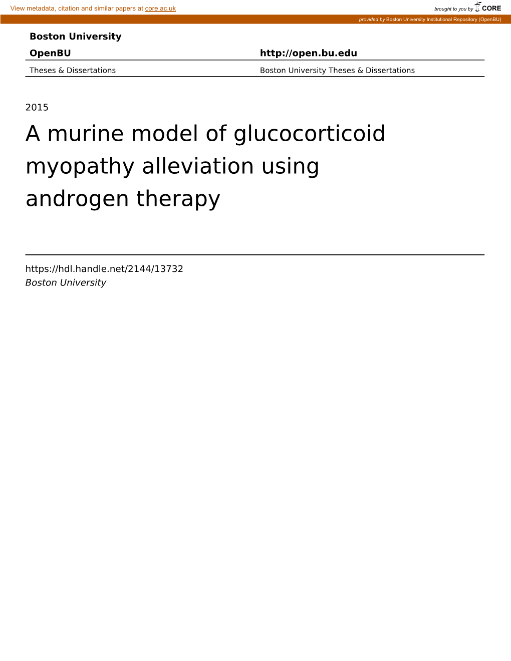 A Murine Model of Glucocorticoid Myopathy Alleviation Using Androgen Therapy