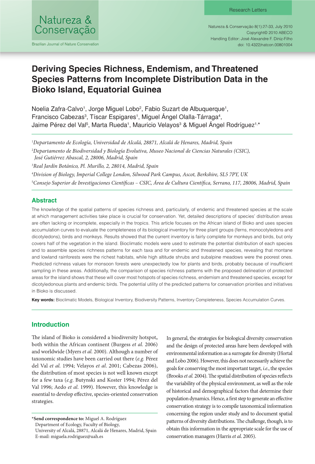 Deriving Species Richness, Endemism, and Threatened Species Patterns from Incomplete Distribution Data in the Bioko Island, Equatorial Guinea