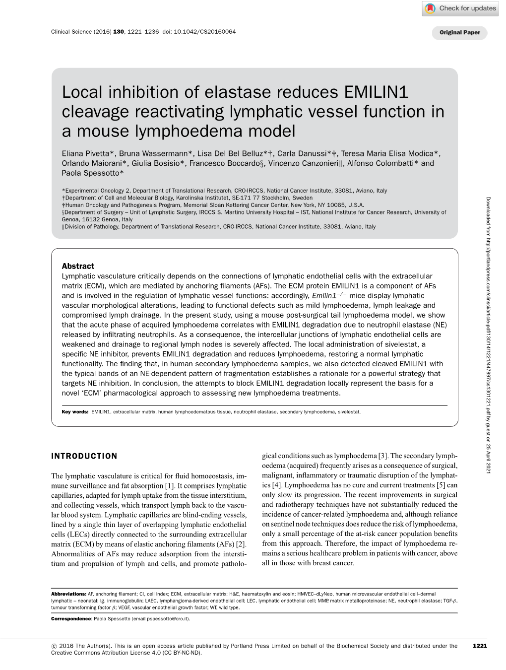 Local Inhibition of Elastase Reduces EMILIN1 Cleavage Reactivating Lymphatic Vessel Function in a Mouse Lymphoedema Model