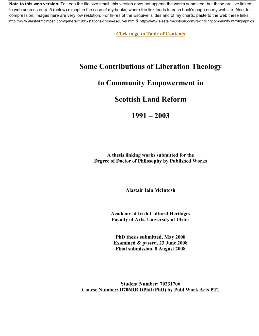 Some Contributions of Liberation Theology to Community Empowerment in Scottish Land Reform 1991 – 2003