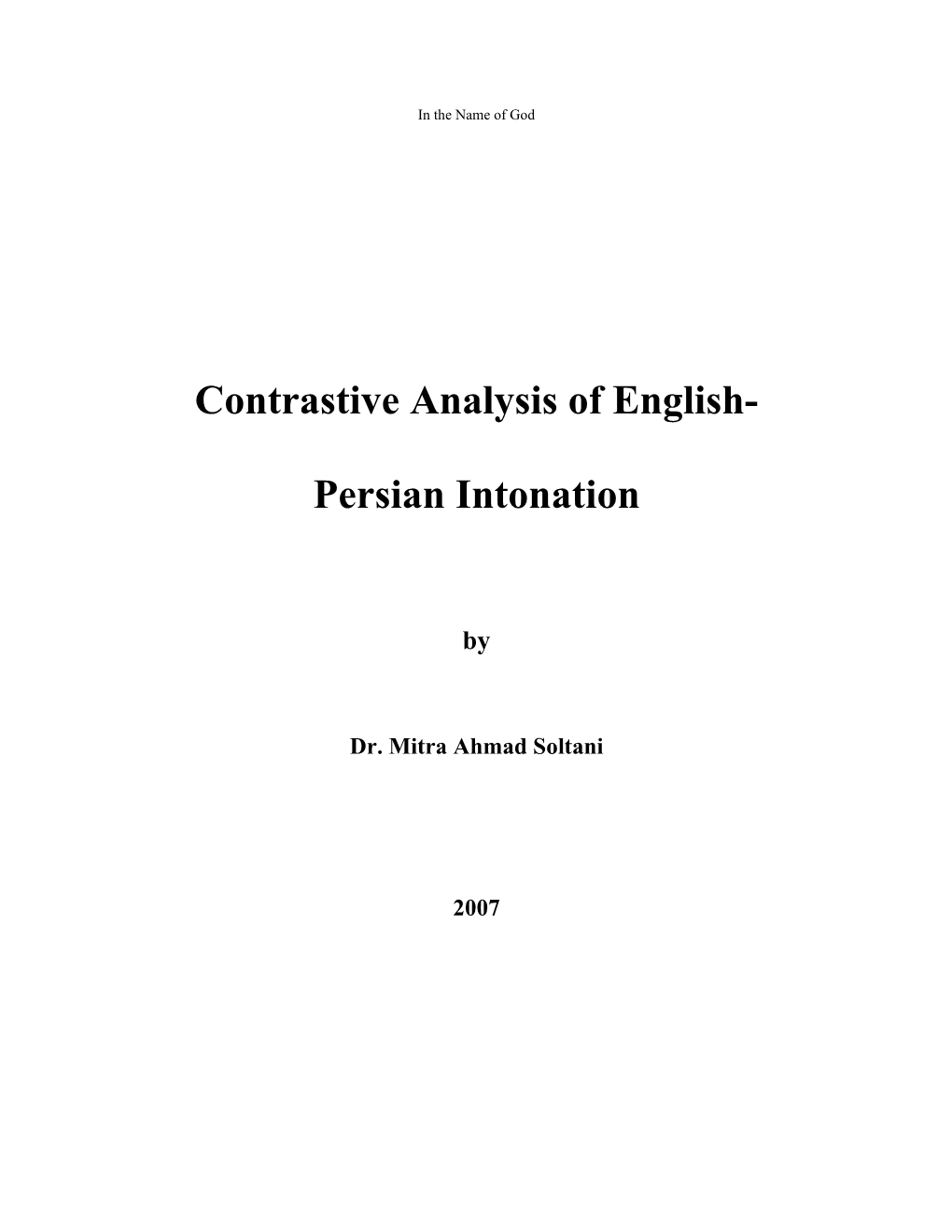 Contrastive Analysis of English- Persian Intonation