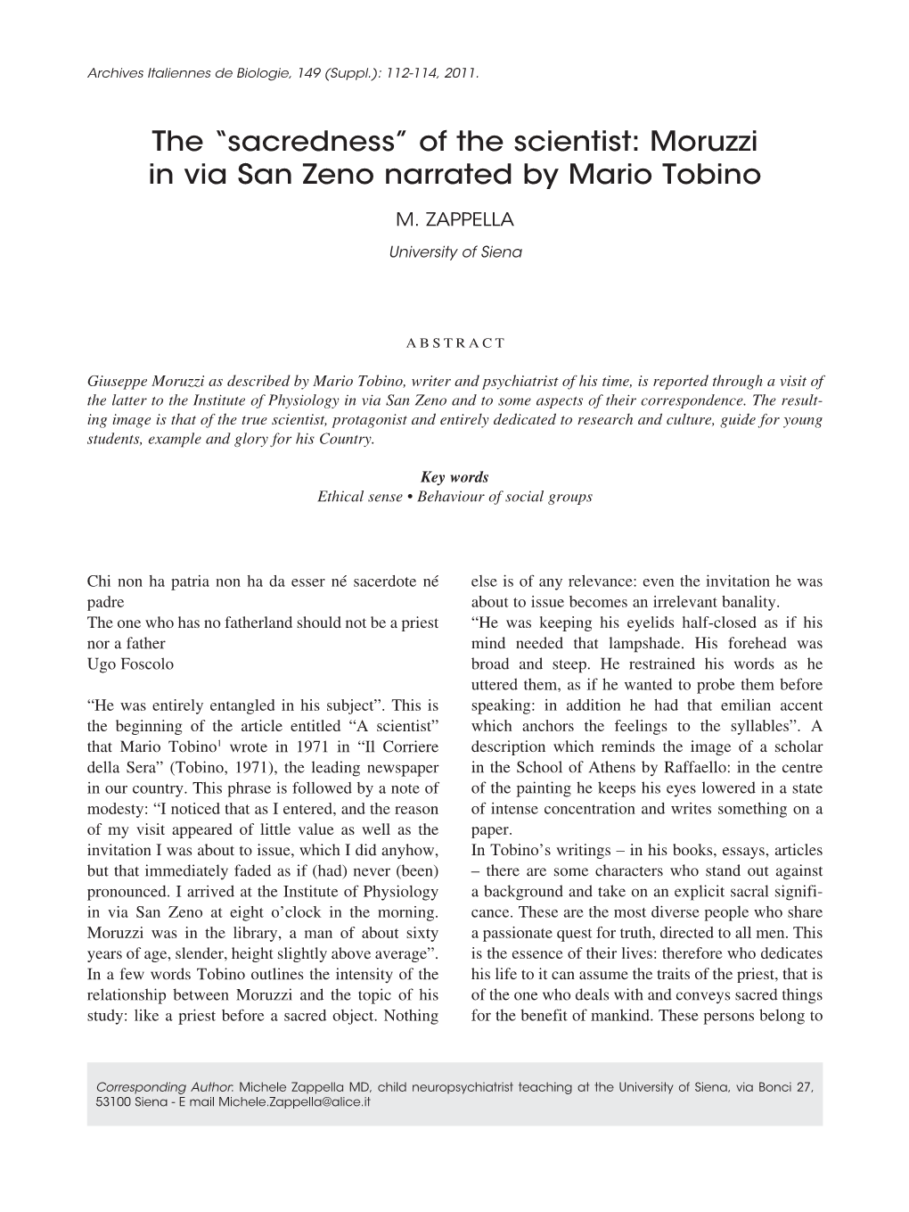 Of the Scientist: Moruzzi in Via San Zeno Narrated by Mario Tobino