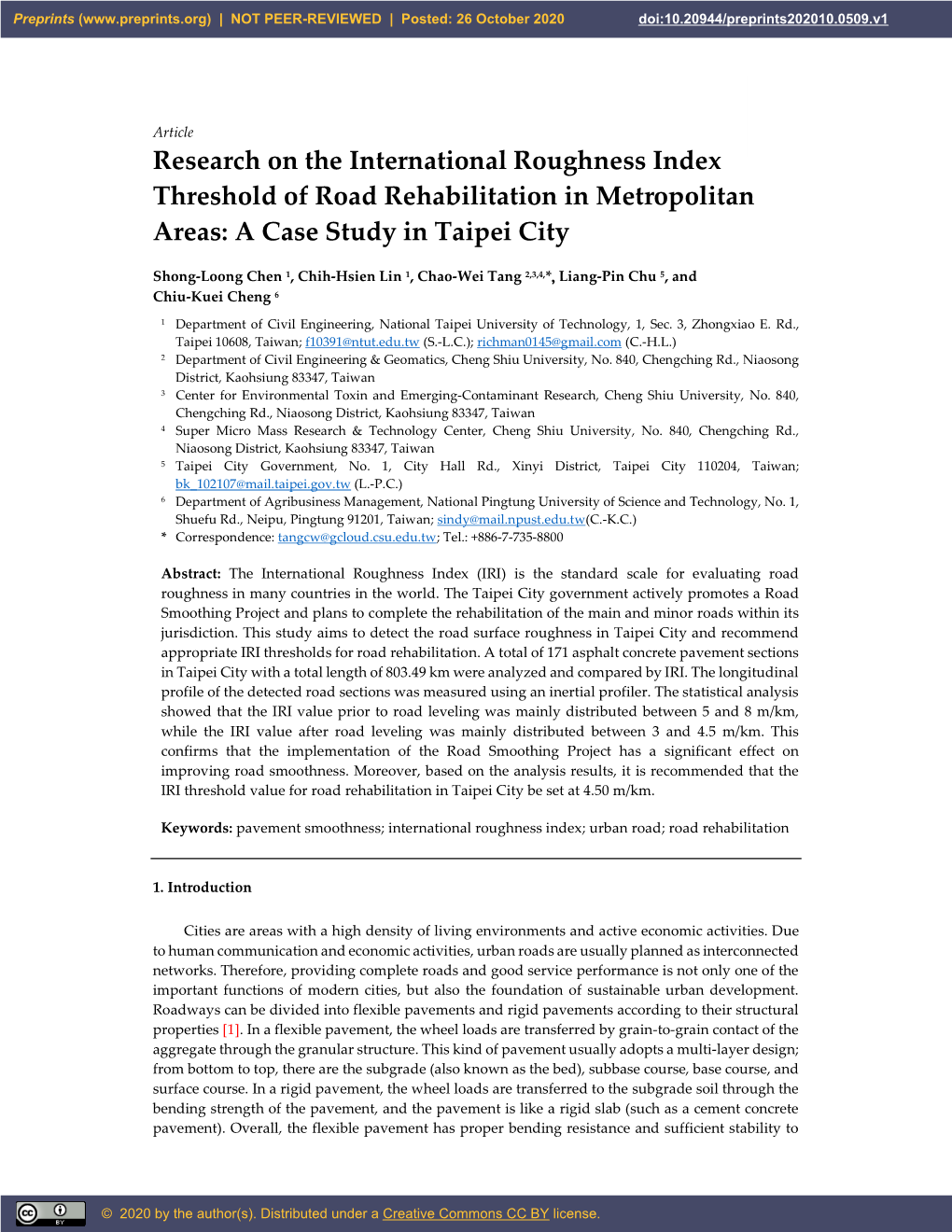 Research on the International Roughness Index Threshold of Road Rehabilitation in Metropolitan Areas: a Case Study in Taipei City