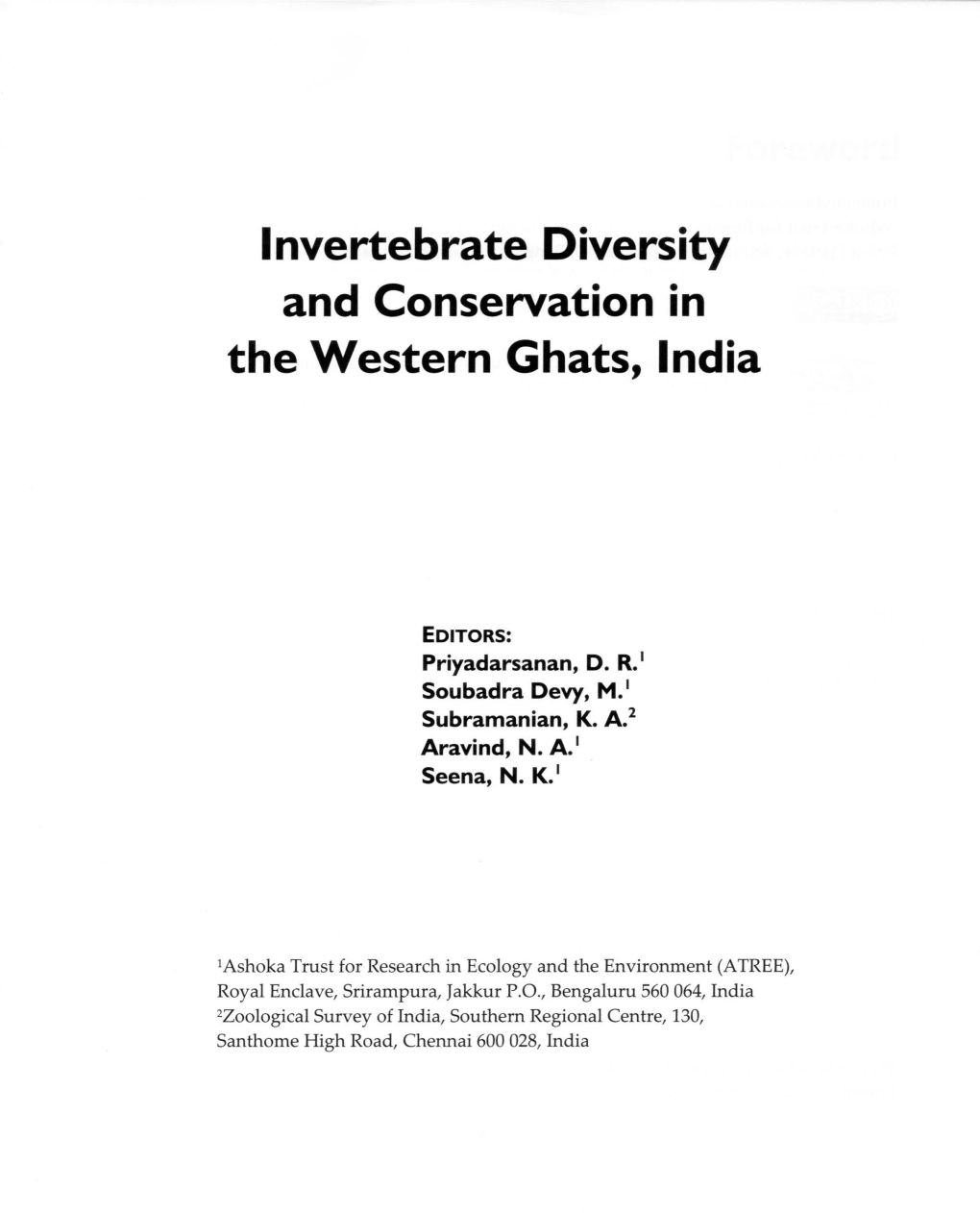 Invertebrate Diversity and Conservation in the Western Ghats, India