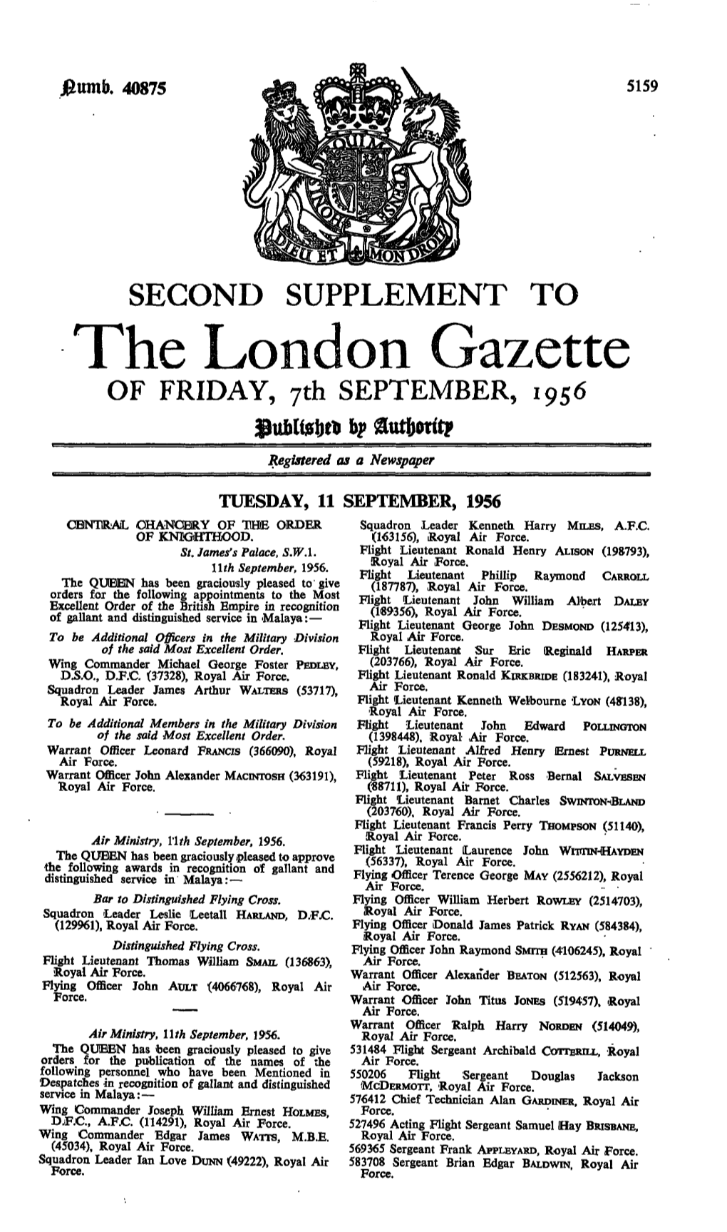 The London Gazette of FRIDAY, 7Th SEPTEMBER, 1956 Jtoblfefct* by Registered As a Newspaper