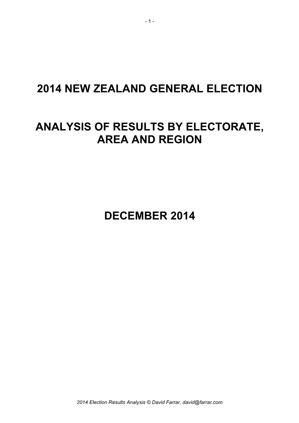 2014 New Zealand General Election Analysis Of