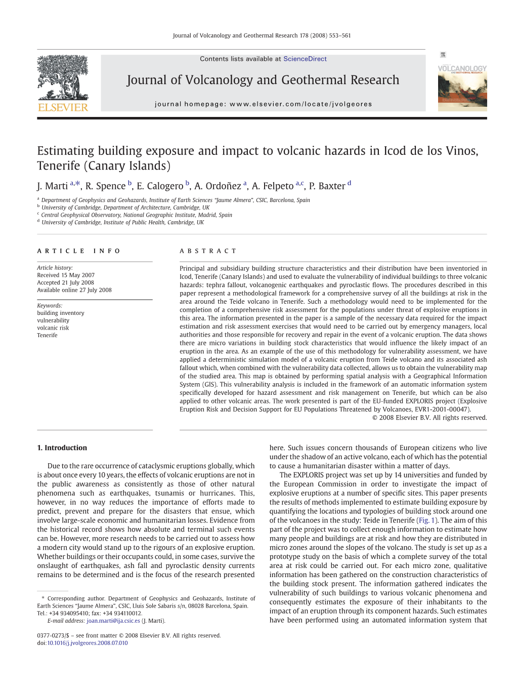 Estimating Building Exposure and Impact to Volcanic Hazards in Icod De Los Vinos, Tenerife (Canary Islands)