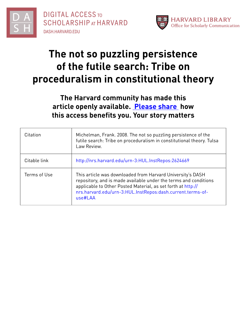 Tribe on Proceduralism in Constitutional Theory